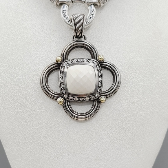 David Yurman Renaissance White Agate Diamond Pendant Enhancer With Gold - Picture 11 of 16